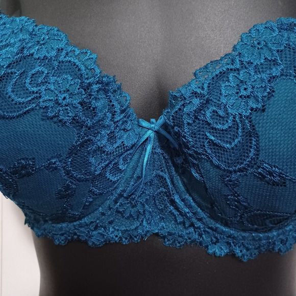 Secret Treasures Blue Green Lace Underwire Bra Sz 38D Nylon & Spandex Padded - Picture 2 of 9